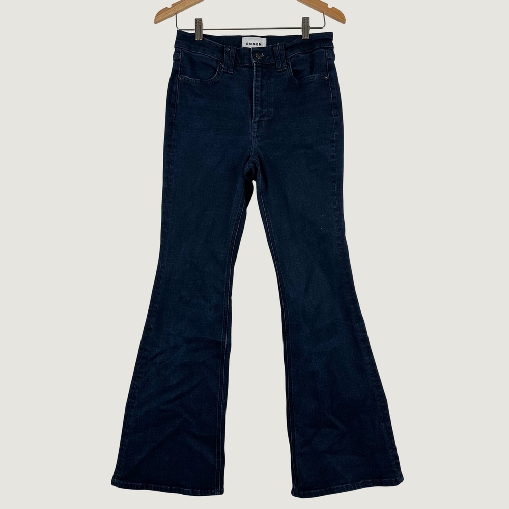 Boden Flare Jeans Womens High Rise Stretch Denim W27 L32 Dark Indigo Blue Retro